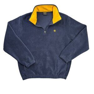 Nautica Fleece Mens Medium M Blue Yellow 1/4 Zip Pullover Sailing Vintage Y2K